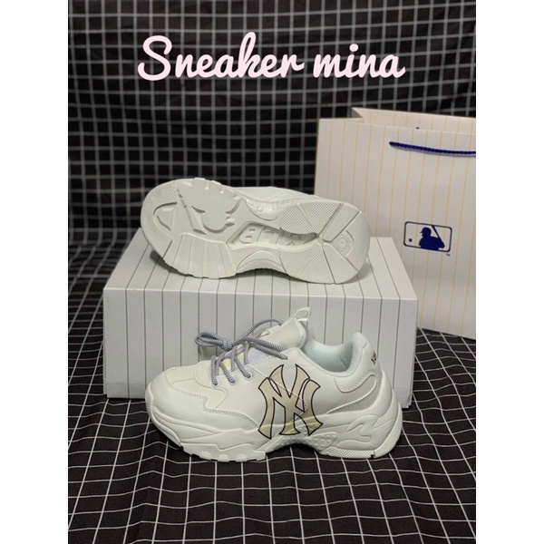 Giày mlb ny chữ vàng 11 . Giày thể thao nam nữ sneaker chữ in hàng xịn xò full box
