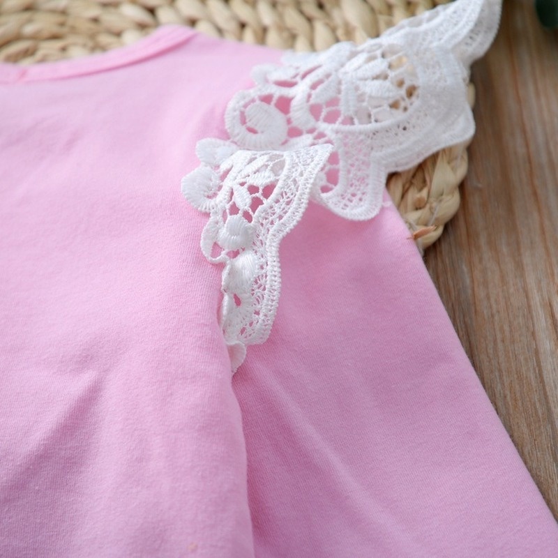 Áo Liền Quần Không Tay Chất Liệu Cotton Phối Ren Thời Trang Cho Bé Gái