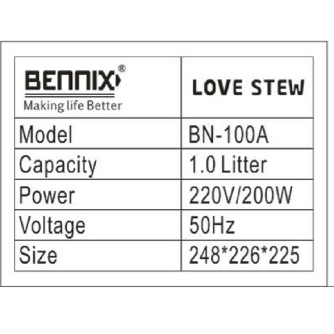 Nồi nấu cháo hầm cách thủy cho bé BENNIX A100, Bảo hành 12 tháng