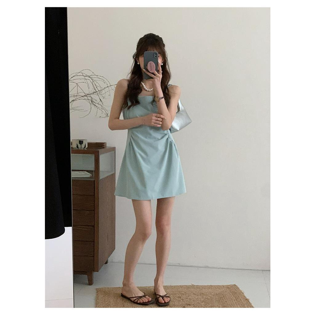 Đầm Hai Dây Màu Xanh Dương Mùa Hè Kiểu Pháp Mới 62384 62384