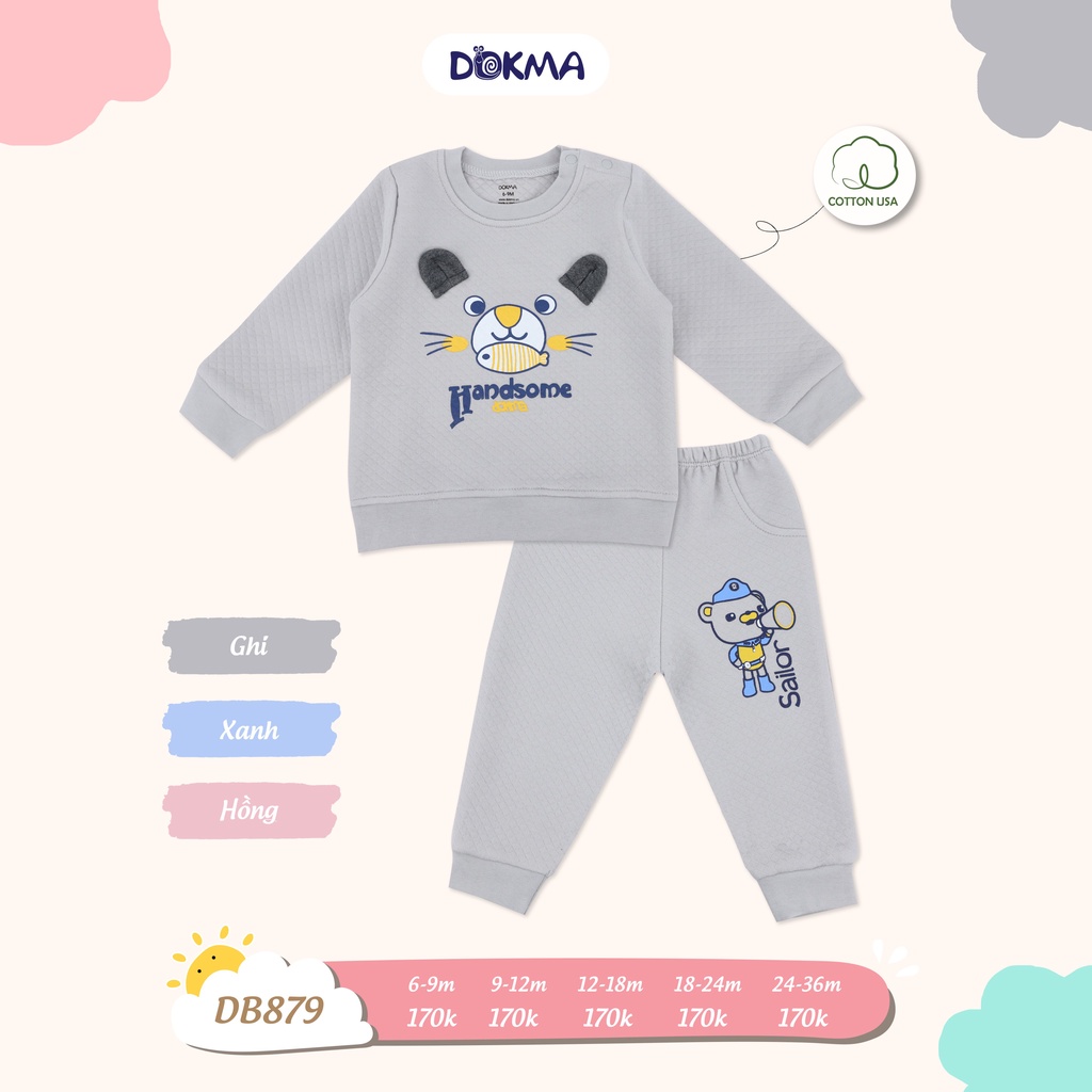 DB1240 Bộ dài tay cài vai trần bông dày vừa cho bé Dokma (9-36M)