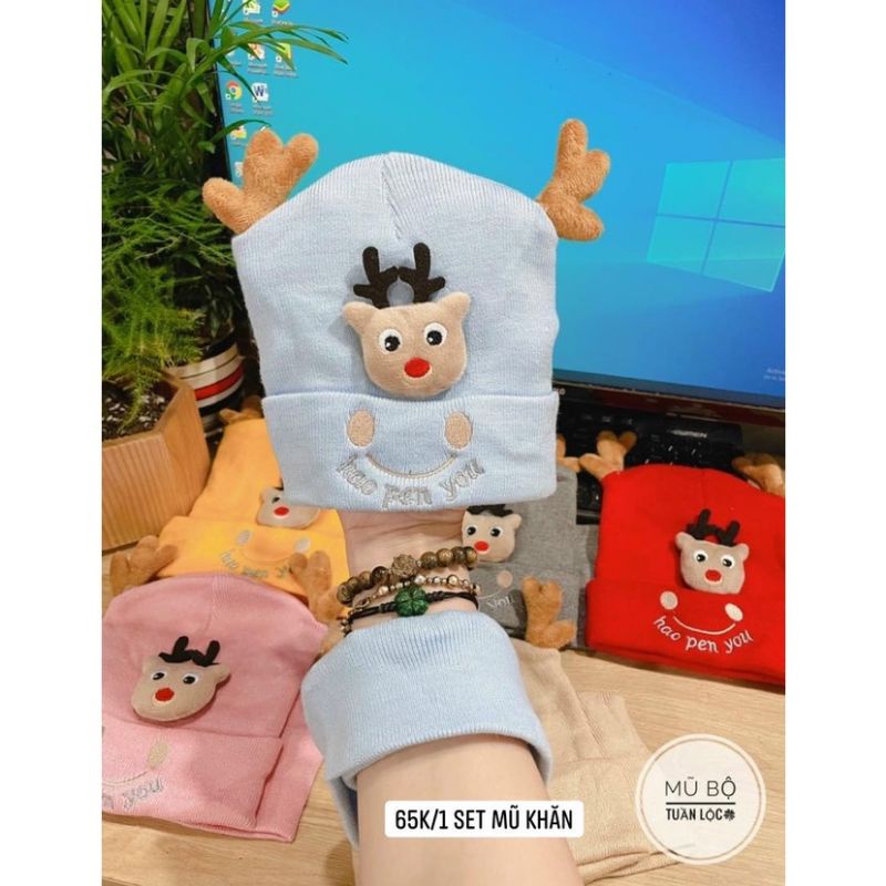 Mũ Len Tuần Lộc Kèm Khăn Siêu Ấm Cho Bé 4 - 16 Tháng Tuổi