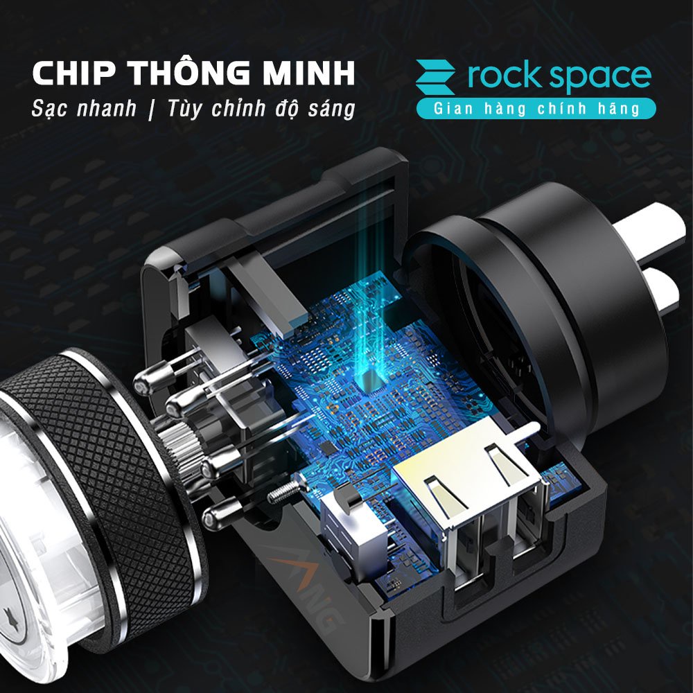 Củ sạc 2 cổng 2,1A Rockspace T21 sạc nhanh tích hợp đèn ngủ tùy chỉnh độ sáng - Hàng chính hãng bảo hành 12 tháng