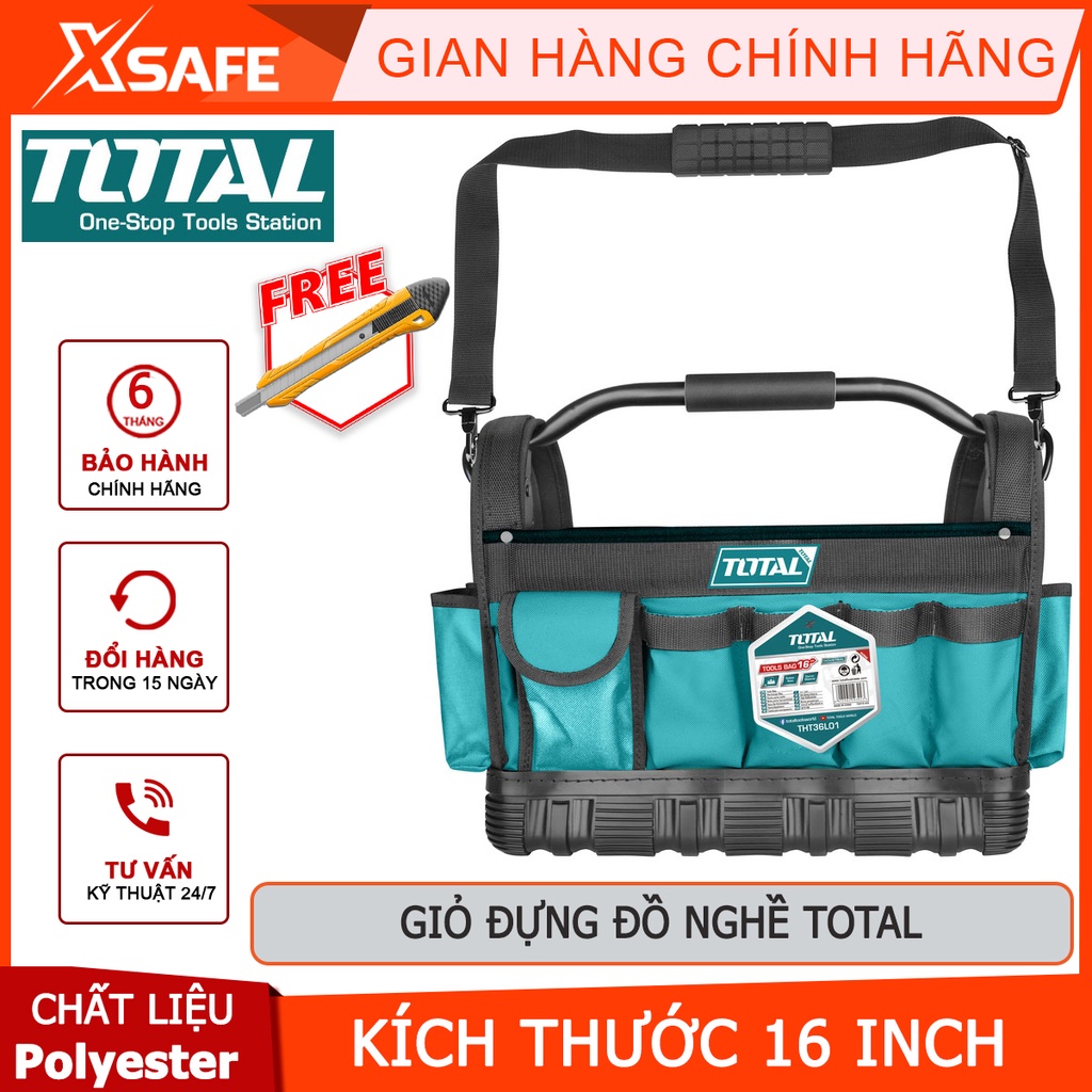 Túi xách dụng cụ TOTAL THT36L01 Giỏ đựng đồ nghề kích thước 16&quot;, túi đựng dụng cụ 21 ngăn, đế nhựa chống mài mòn - XSÀFE