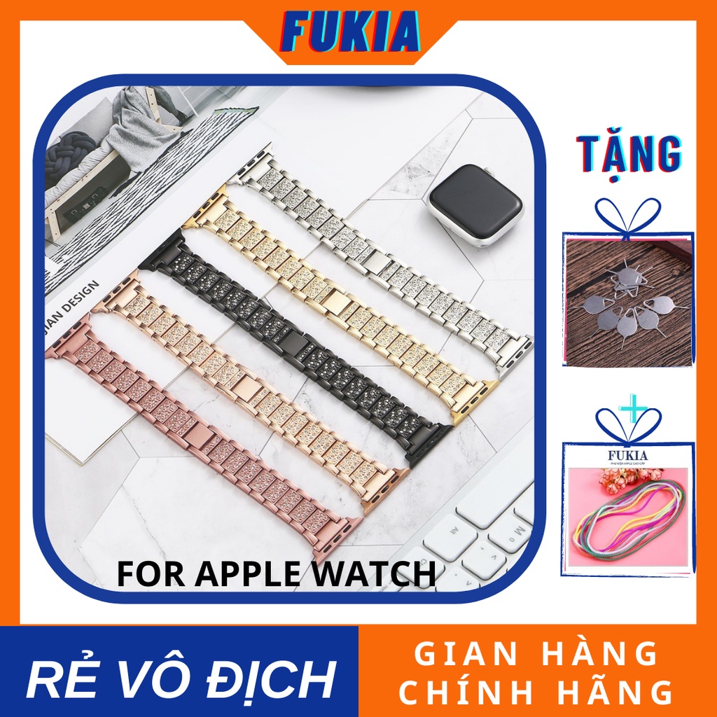 Dây thép đính đá hoạ tiết cổ điển cho AppleWatch đồng hồ thông minh iWatch Series1/2/3/4/5/6/7/SE size 38/40/41/42/44/45