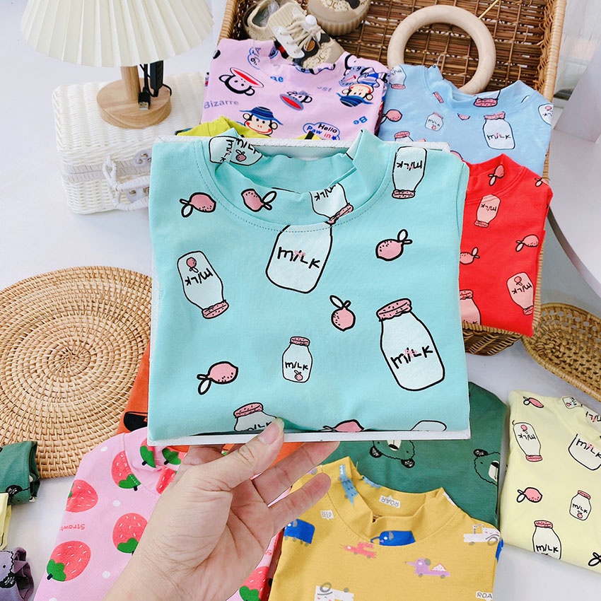 Bộ Quần Áo Dài Tay Thu Đông In Các Hình Milk Dâu Monky Vải Cotton Mềm Mịn Cho Bé Từ 8-15kg Mã DT29