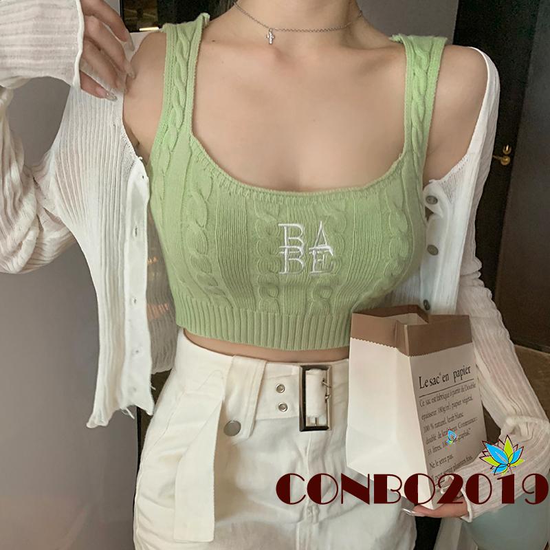 Áo Tank Top Cổ Chữ U Thêu Chữ Thời Trang Cho Nữ