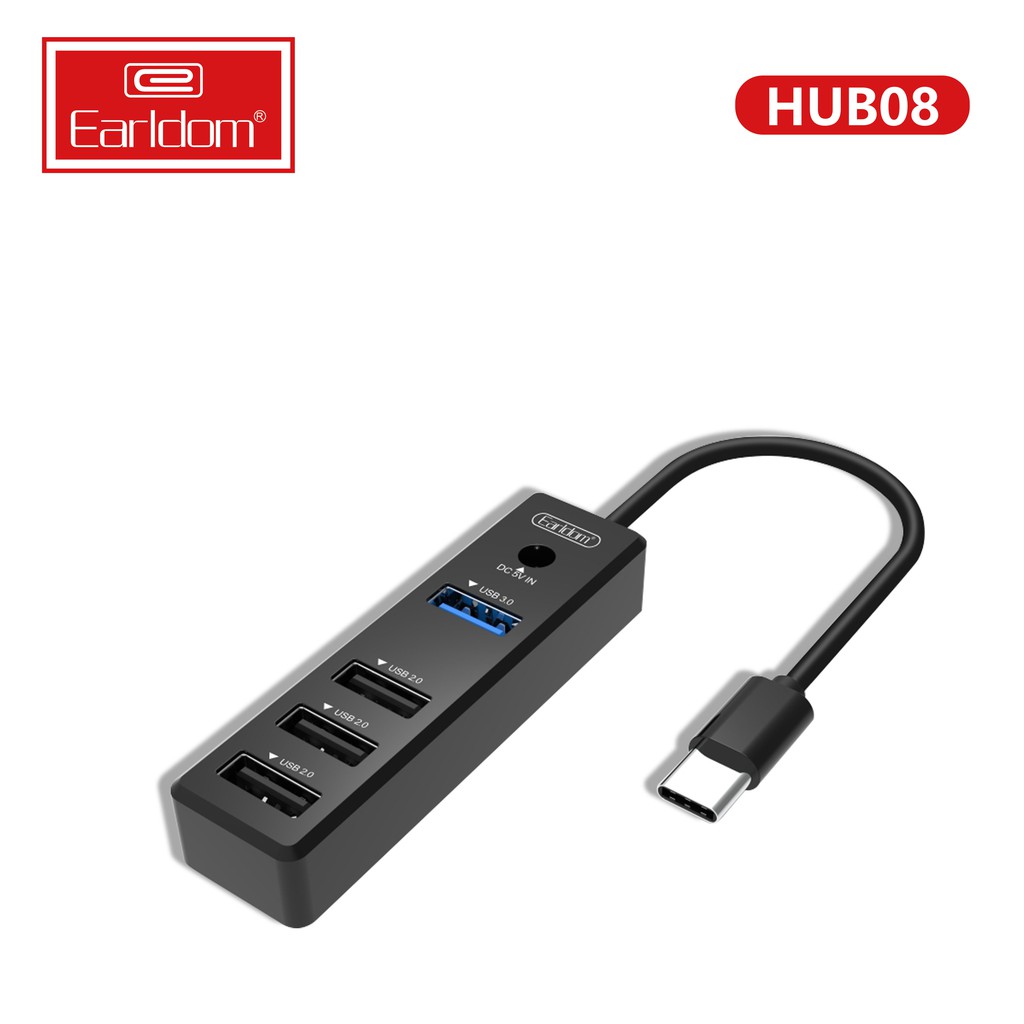 Cáp Usb Hub Earldom HUB - 08 Type C Hỗ Trợ 3 Cổng USB 2.0 và 1 cổng USB 3.0