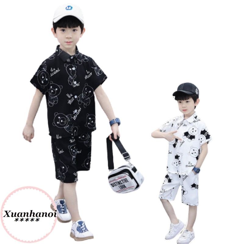 Bộ quần áo bé trai hình gấu Đen và Trắng XHN672