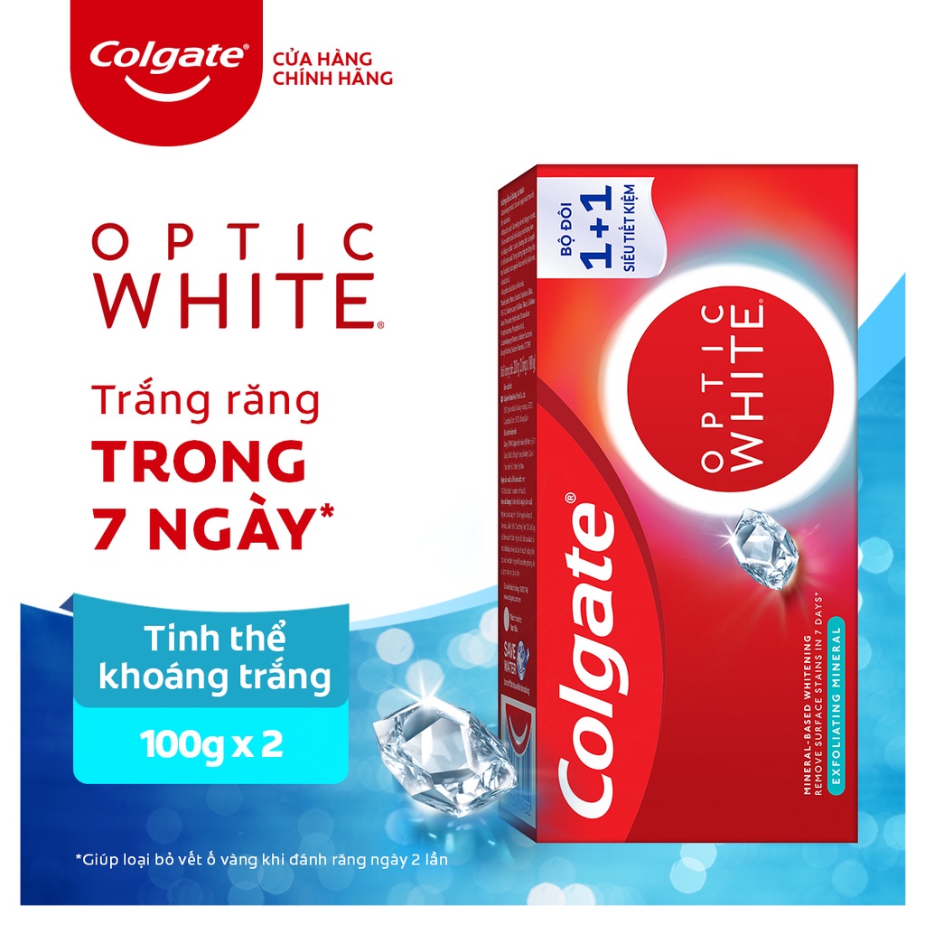 [Hb Gift] Hộp 2 Kem Đánh Răng Colgate Optic White Mineral Cho Răng Sáng Bóng Từ Tinh Thể Khoáng Trắng 100G
