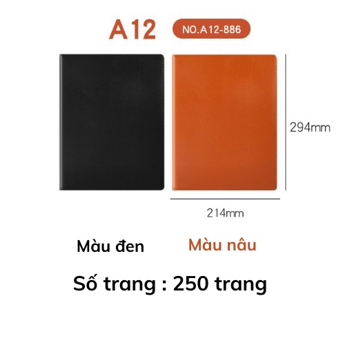 Sổ tay A4 bìa da trơn 250 trang ghi chép Heeton A12886