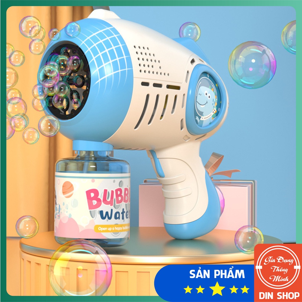 Súng bắn bong bóng hổ 10 nòng cho bé - Súng máy phun thổi bong bóng xà phòng hình cá heo/ hổ đồ chơi trẻ em ngoài trời