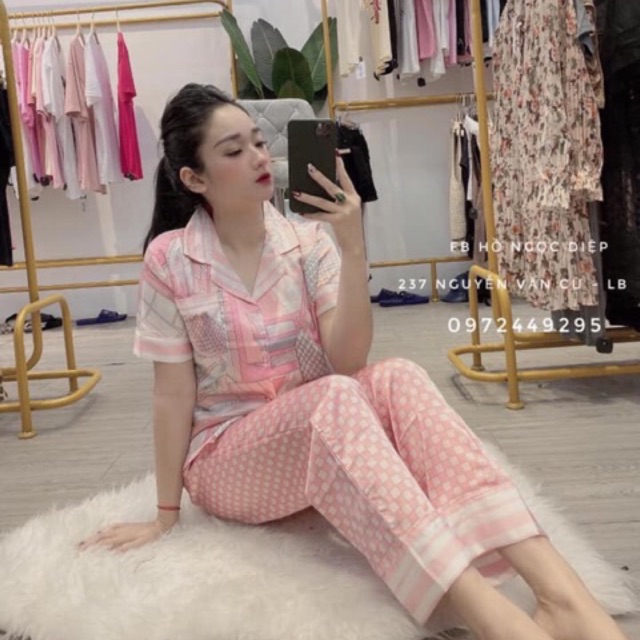 BỘ LỤA SATIN CARO XANH HỒNG TNQD
