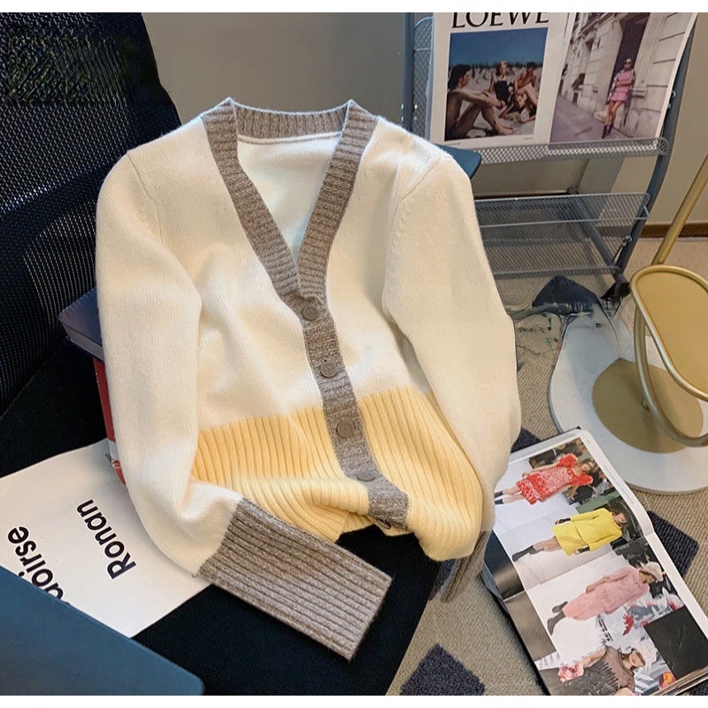 Áo Khoác Cardigan Dệt Kim Tay Dài Cổ Chữ V Phong Cách Thời Trang Mùa Thu Mới Cho Nữ