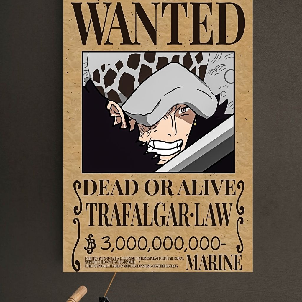 Set 6 Poster/decal truy nã băng mũ rơm Onepiece, độc quyền Titan360, Wanted Poster/decal dán tường