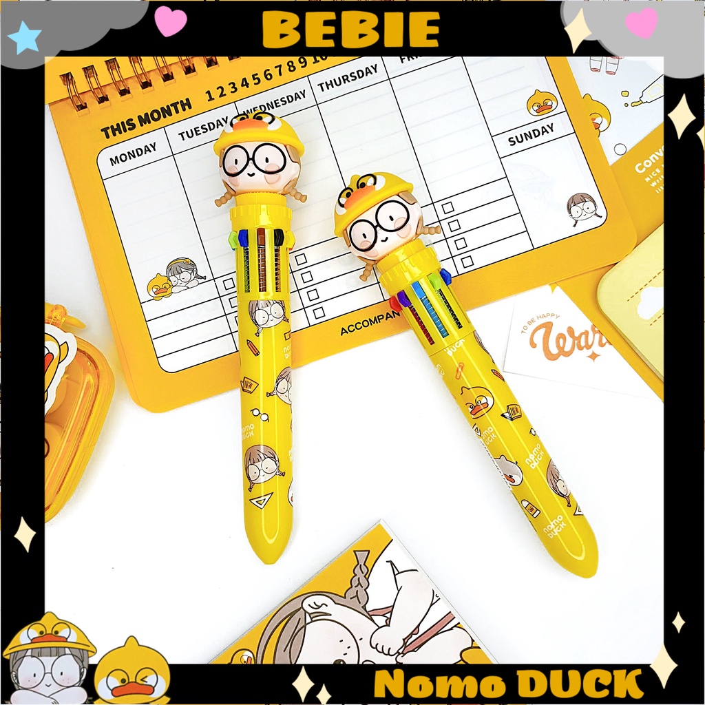 Bút bi học sinh nhiều màu hình cô bé cute, Bút bi mực nước Nomo Duck BeBie - BP517