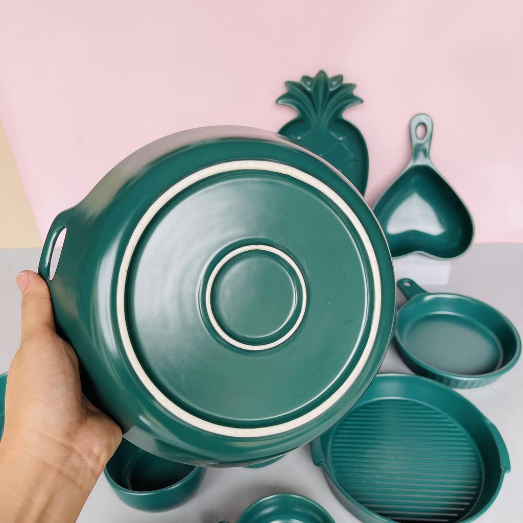 Sét bát đĩa gốm sứ decor combo bộ màu xanh 15 món siêu đẹp