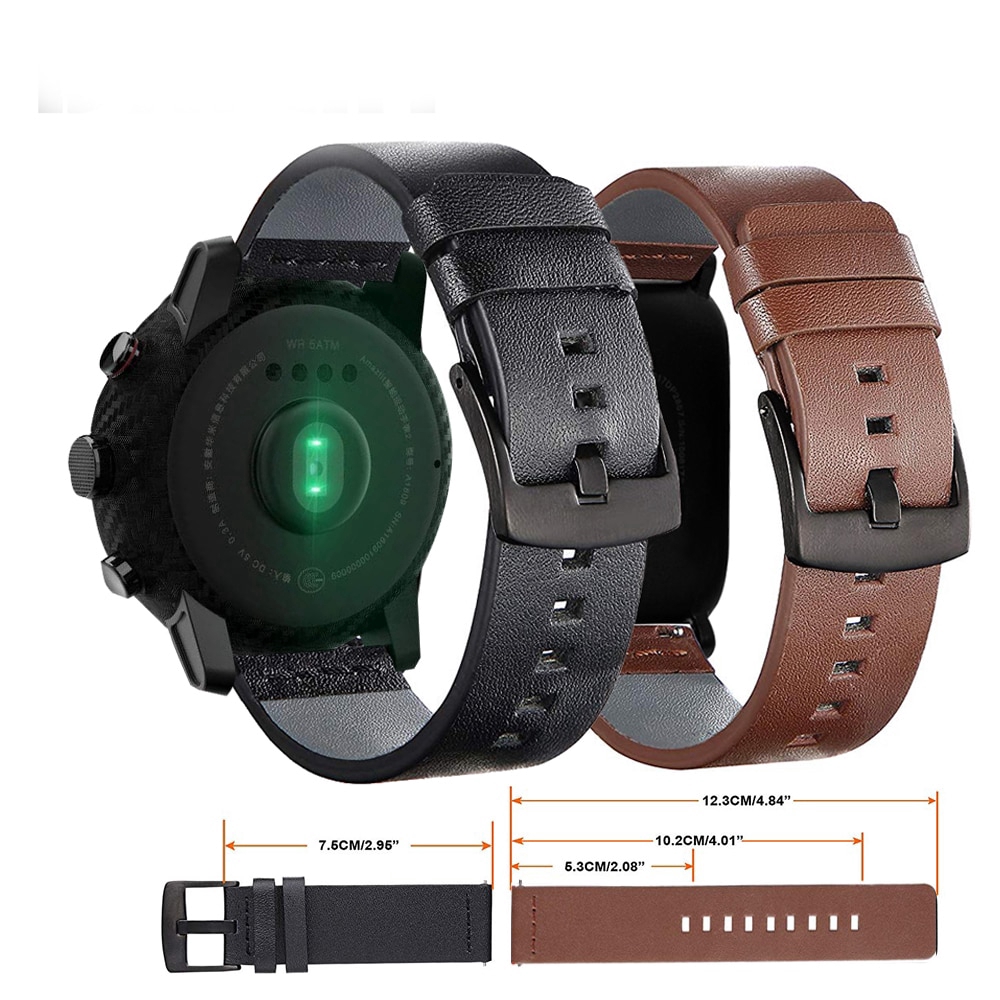 22mm for xiaomi huami amazfit 2 straps bands Black Genuine Leather Strap for Samsung Gear S3 Frontier/Classic belt