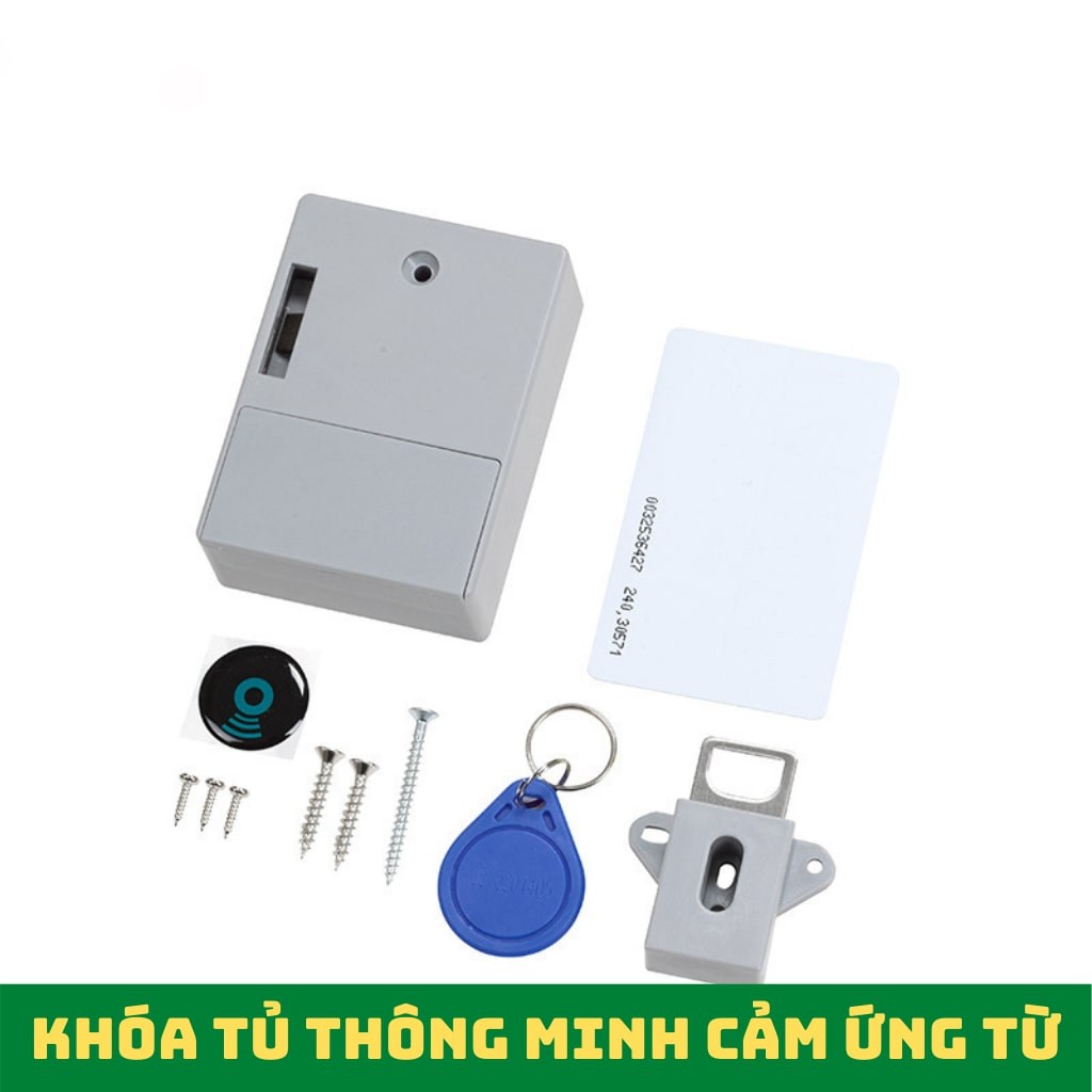 Bộ khóa từ ngăn tủ bao gồm 2 thẻ từ và 2 chìa khóa từ, Khóa ngăn tủ, ngăn bàn cảm ứng từ thông minh.