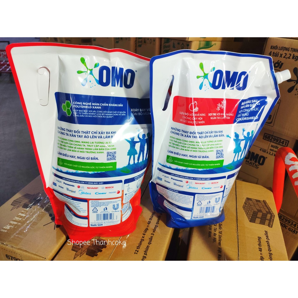 Nước Giặt OMO Matic Mới Cửa Trên 4kg (Đỏ) & Cửa Trước 3.7kg (Xanh) Có nắp vặn