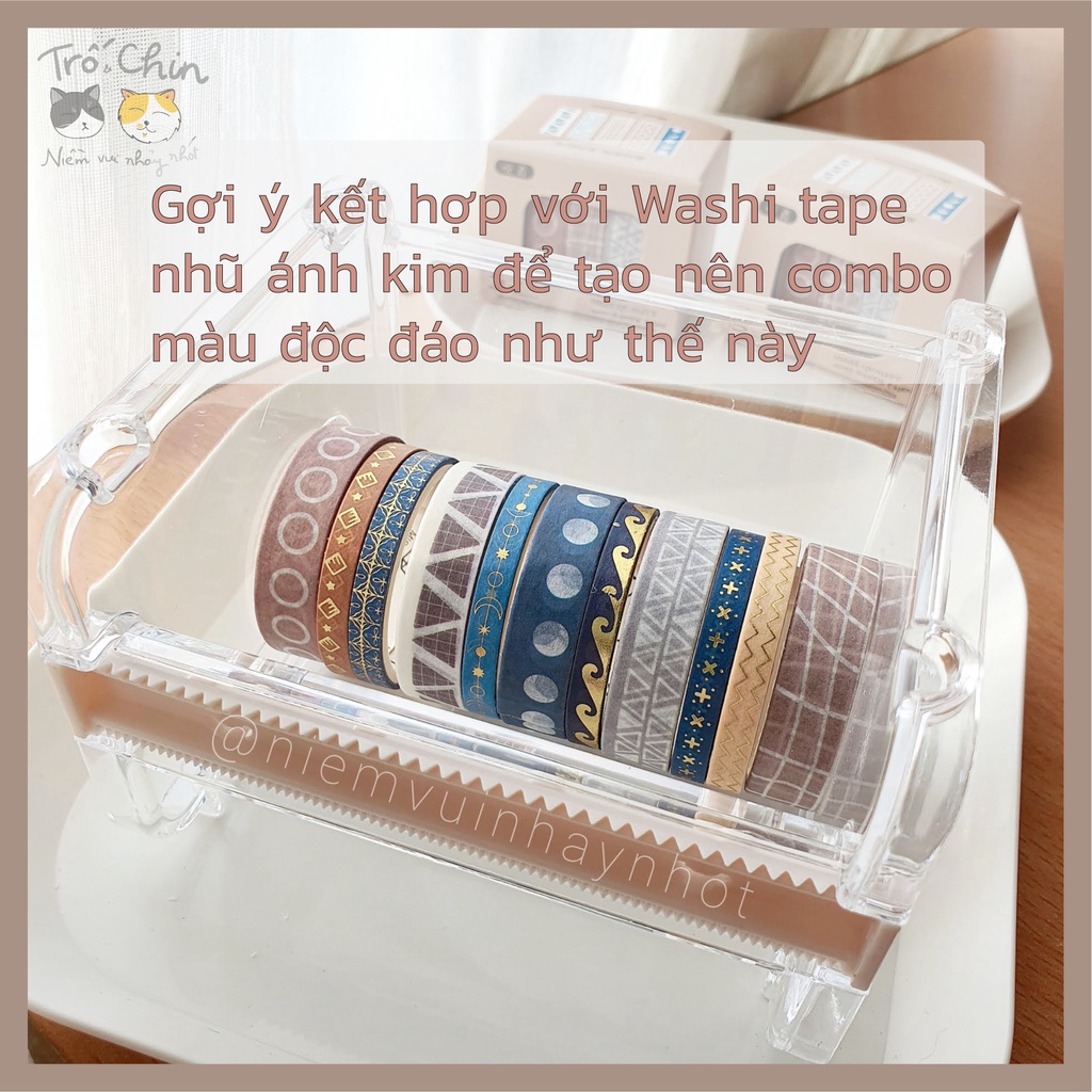 [ẢNH THẬT] [LOẠI MÀU 1-4] Hộp 5 cuộn Washi tape Băng dính dán nhiều họa tiết nhiều màu Masking tape (1cm*2m)