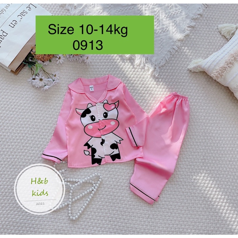 Pizama lụa satin cho bé size 10-14kg