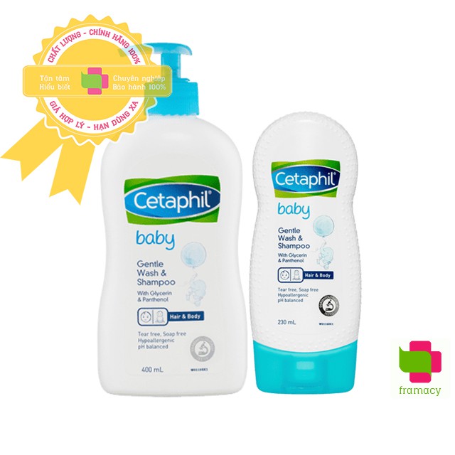 Sữa tắm gội toàn thân 2in1 Cetaphil Baby Wash &amp; Shampoo, Úc (230ml/400ml) cho trẻ từ sơ sinh đến dưới 6 tuổi