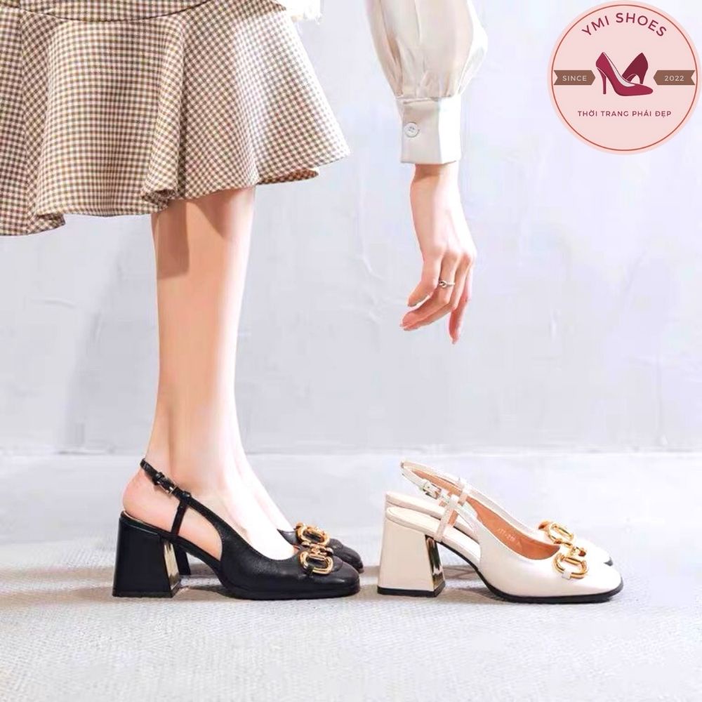 Giày cao gót nữ mũi vuông gót vuông 7 phân Khóa Vàng GC Siêu Hot - Thời Trang - Sang Trọng