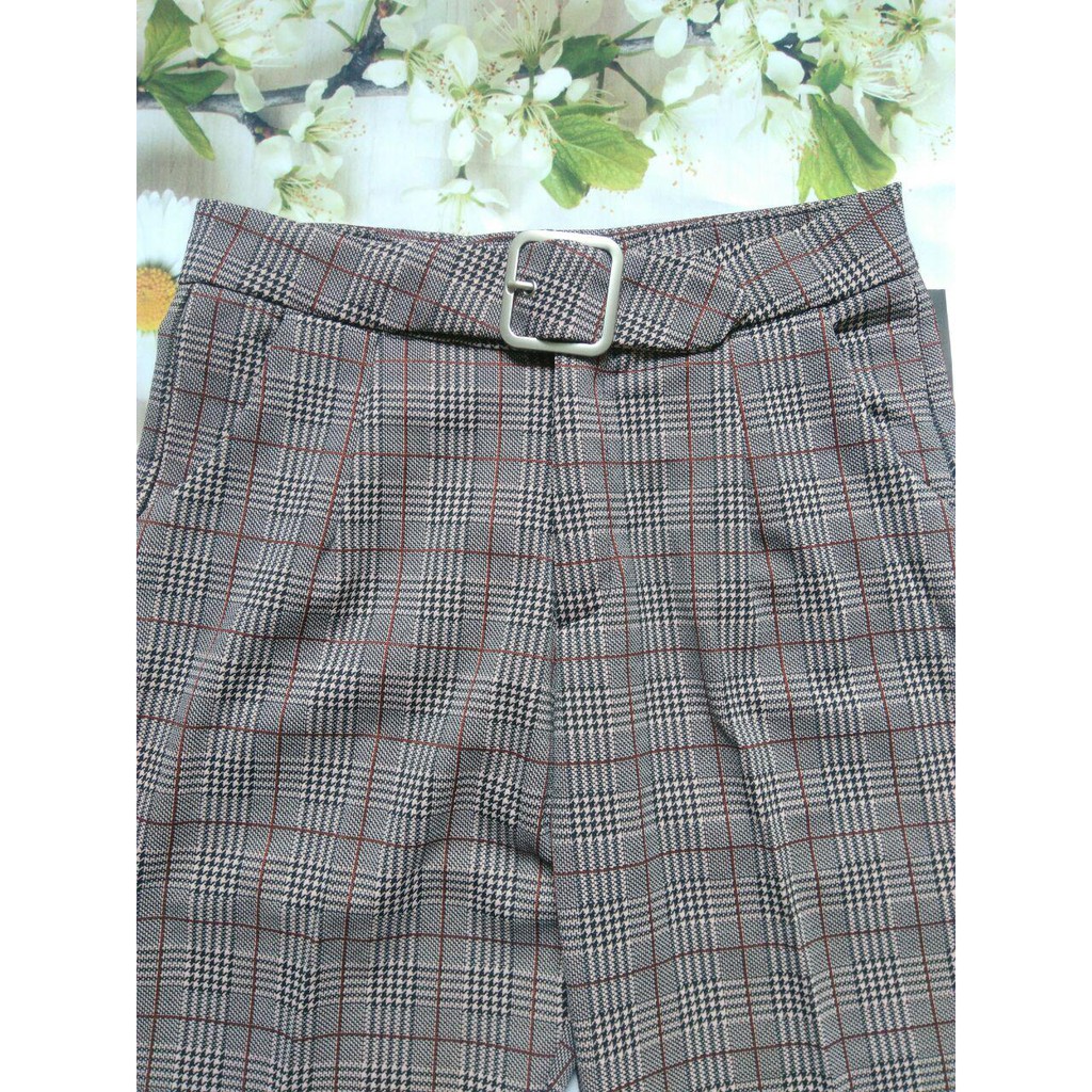 QUẦN BAGGY NỮ  VẢI UMI, ĐAI VUÔNG KẺ