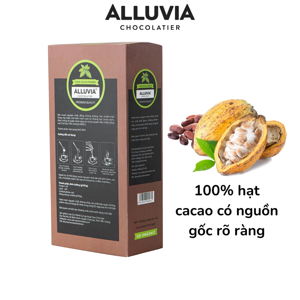 Bột ca cao nguyên chất không đường Alluvia Chocolate 100% cacao tự nhiên dòng thượng hạng Pure cocoa powder