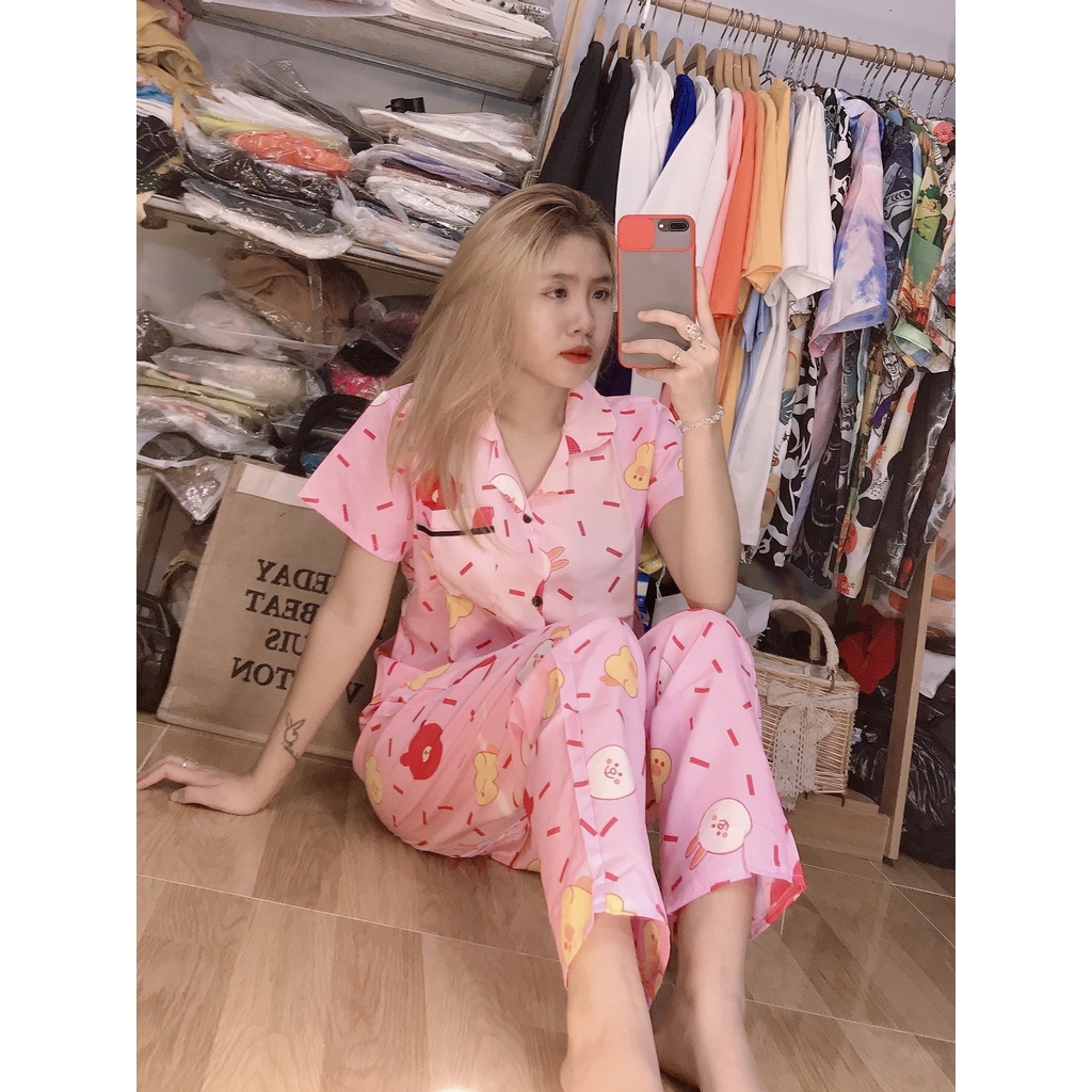 Pijama kate thái quần dài, lửng freesize dưới 62kg trẻ trung, đồ bộ mặc nhà nữ áo cộc xinh xắn - LUXCY Store