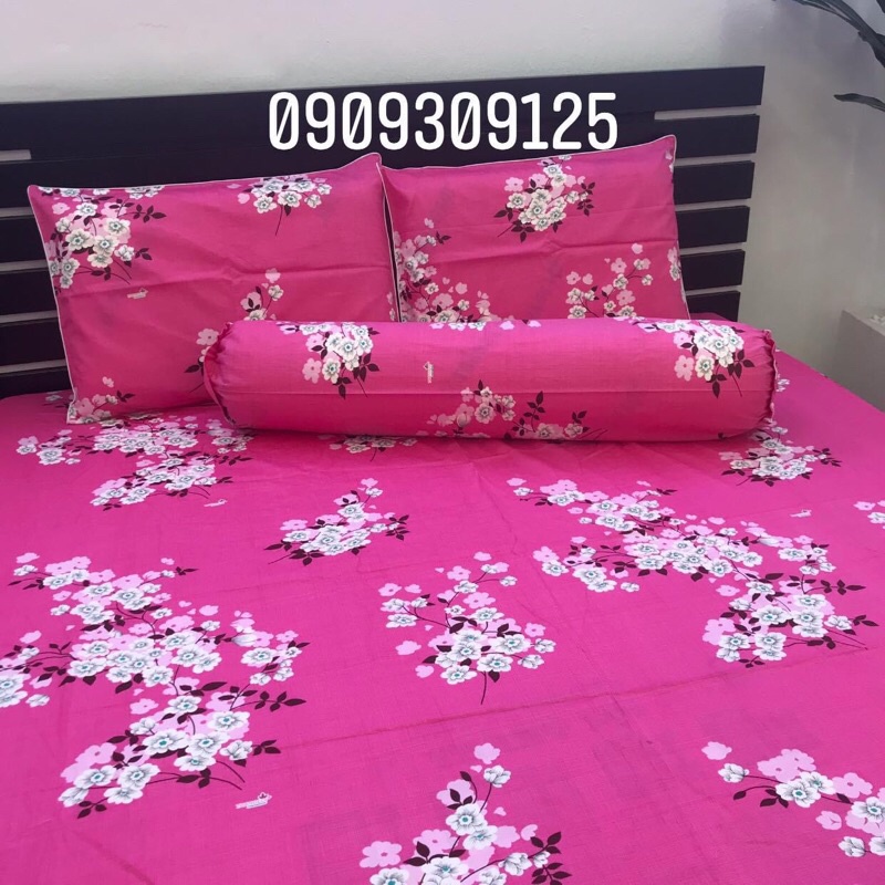 Drap Thắng Lợi,ga giường cao cấp cotton 100%, chuẩn logo (mẫu Hoa anh đào hồng)