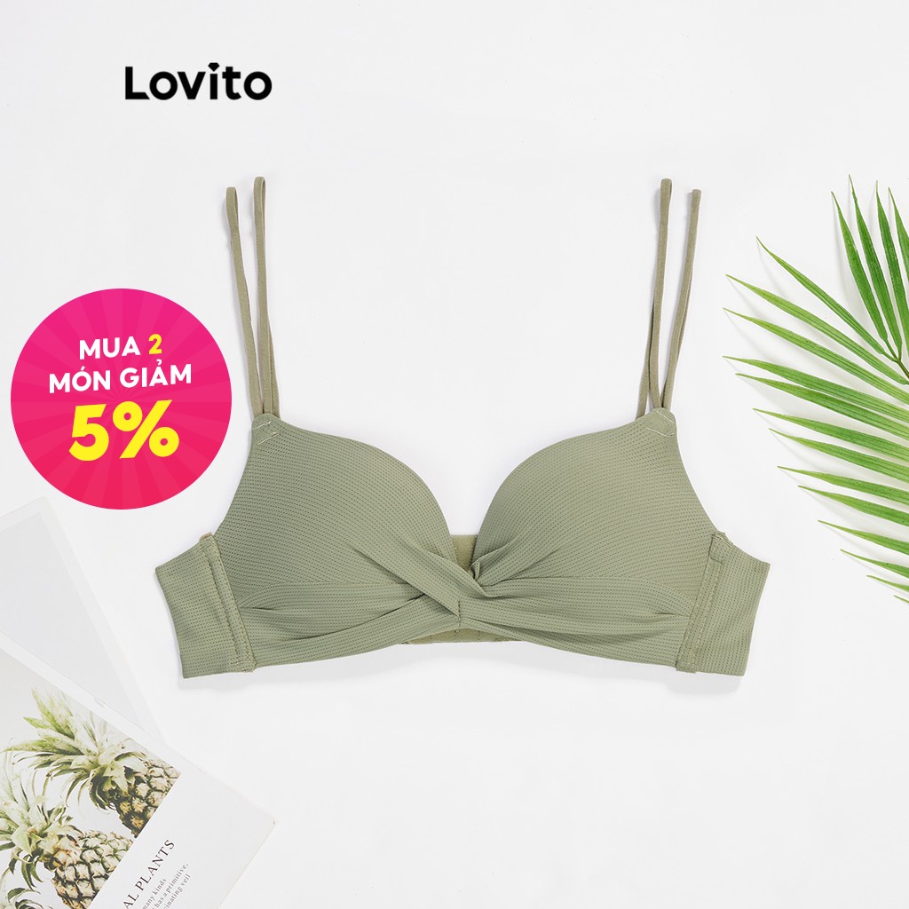 Áo lót Lovito hở vai đan chéo màu kẹo trơn miếng lót ngực không thể tháo rời mặc thường ngày L16X255 (Màu xanh lá)