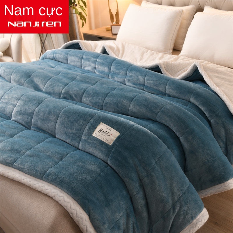 Chăn bông mùa đông dày ấm áp san hô lông cừu nỉ sofa chăn ngủ trưa bao gồm chăn