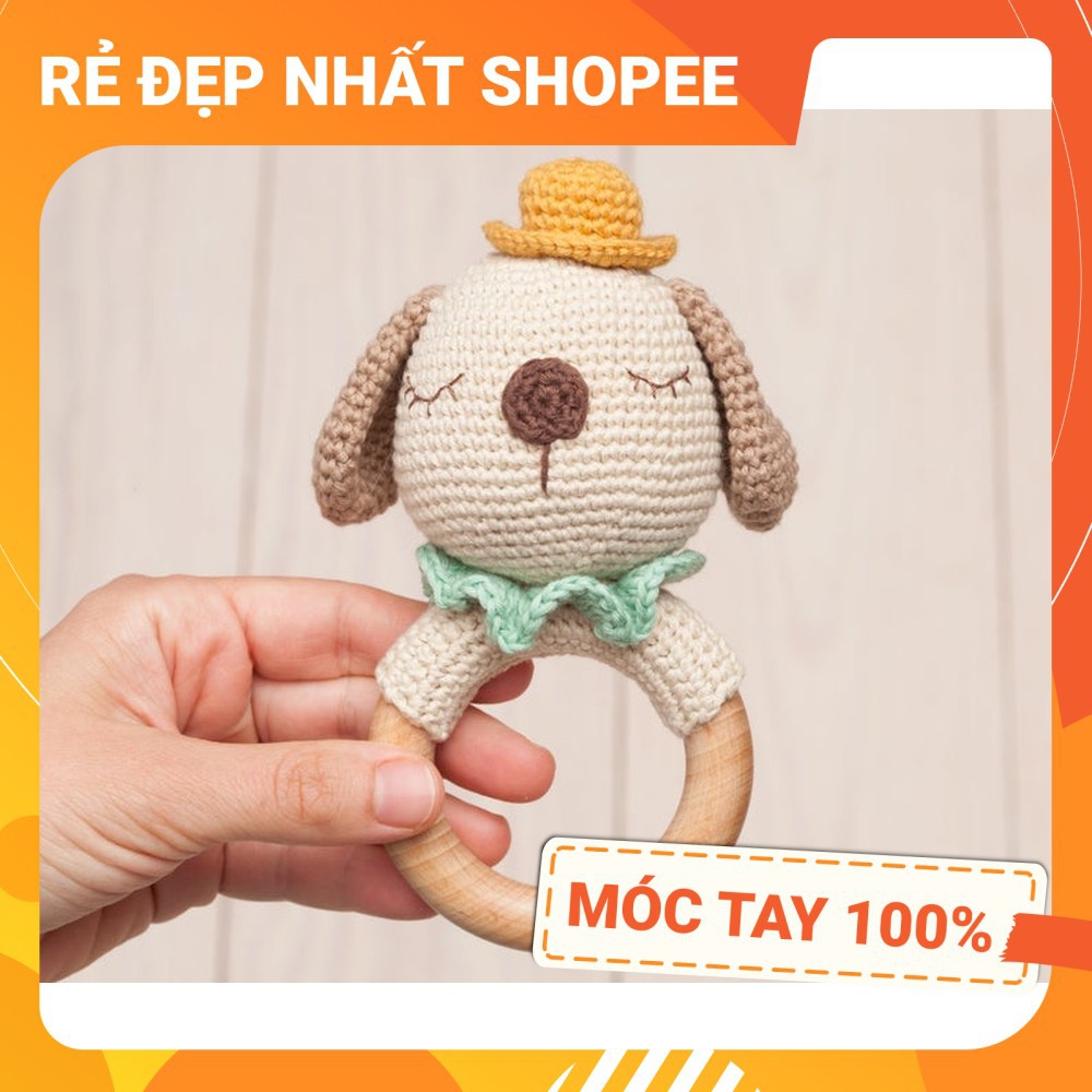 Lục lạc cầm tay CHÓ , móc tay 100% len chất lượng cao, an toàn tuyệt đối cho bé tập cầm nắm