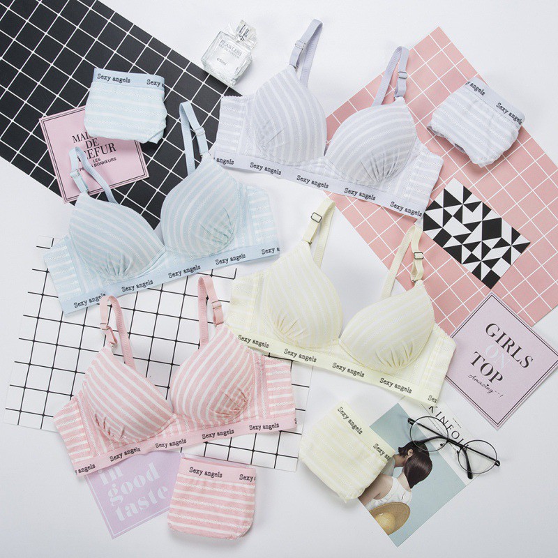 Set đồ lót cotton họa tiết kẻ sọc cho nữ | BigBuy360 - bigbuy360.vn