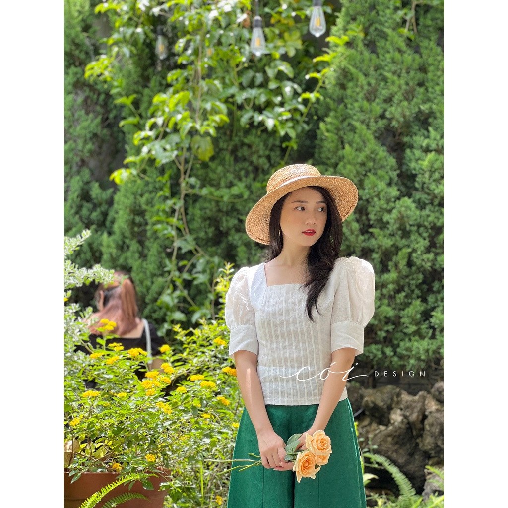 Áo linen cổ vuông tay phồng  Cói Design