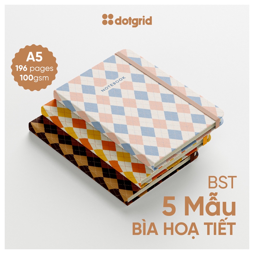 Sổ tay bujo Topic Grid A5 handmade giấy 100GSM (Chấm/Caro/Kẻ ngang/Trơn)