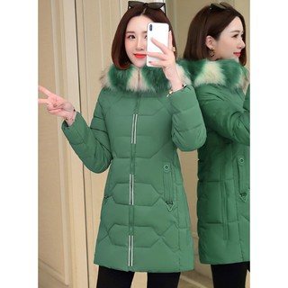 Áo khoác phao nữ dáng dài cổ lông siêu ấm