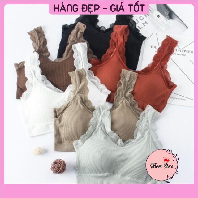 Áo Bra Nữ , Áo Tập Cotton Gân Tăm Phối Ren tập Yoga Gym 215 (video xinh lắm)