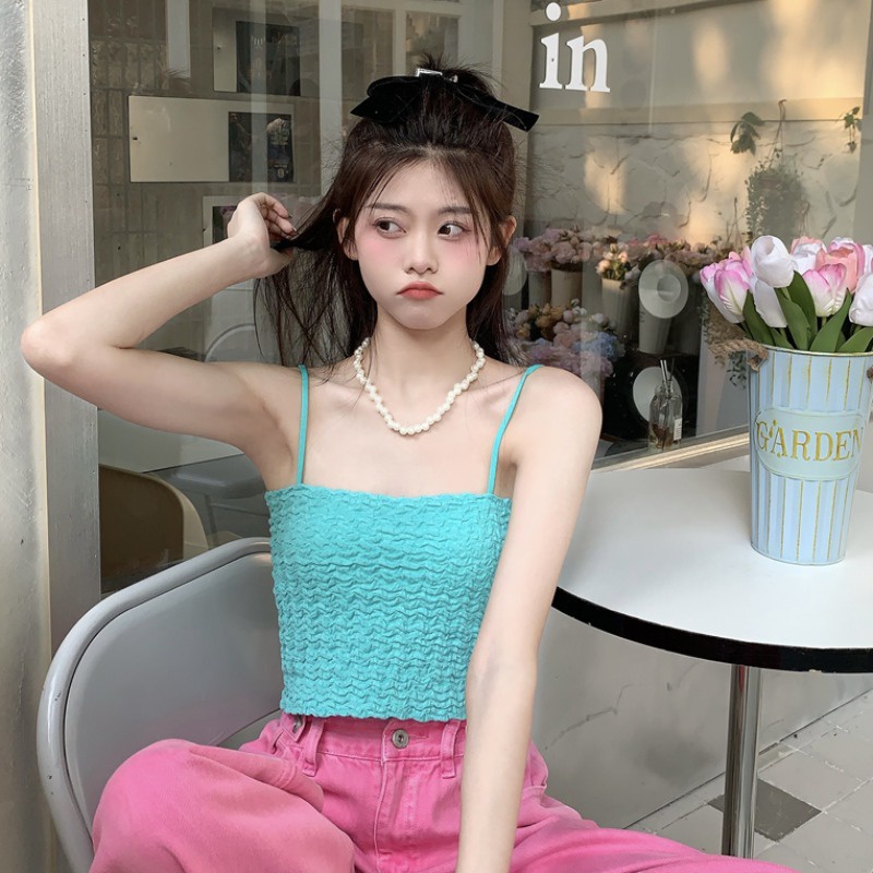 DUNEA Áo Croptop Hai Dây Màu Trơn Ngọt Ngào Thời Trang Mùa Hè Cho Bạn Gái