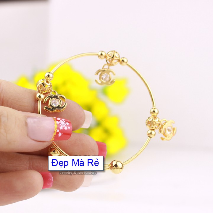 Vòng đeo chân trẻ em mặt hình chữ C phối châu - Tự điều chỉnh được theo cổ chân - Cam kết 1 đổi 1 nếu hoen, gỉ sét
