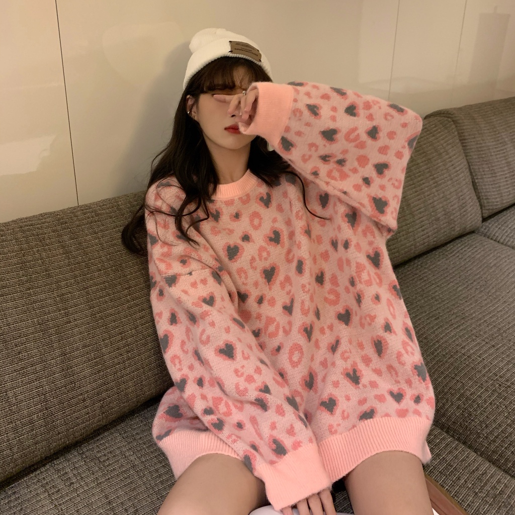 Áo Sweater Dệt Kim Dáng Rộng Phong Cách Retro Hàn Quốc