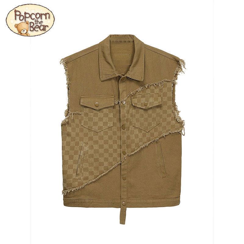 Bắp Rang Gấu  Áo Vest Denim Khâu Nhiều Túi + Quần Yếm Cotton