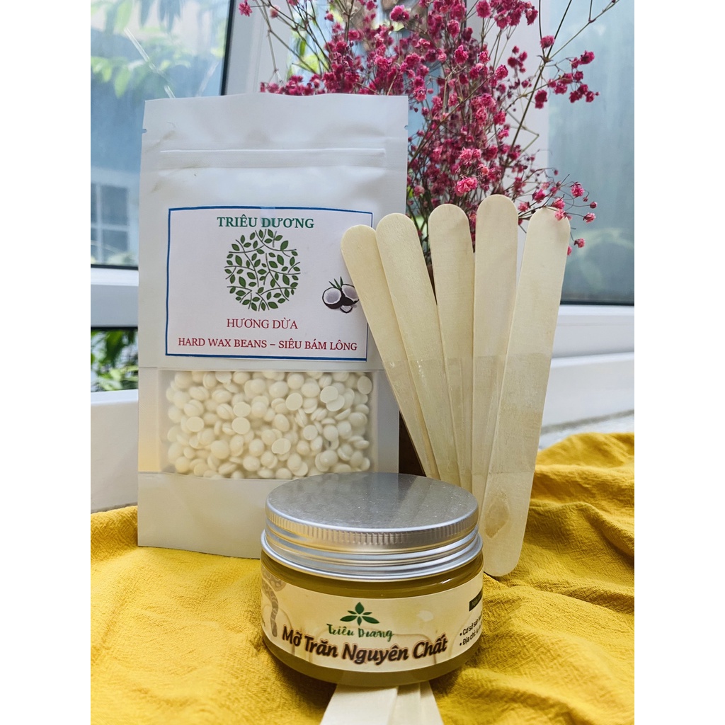 (Combo triệt lông) siêu bám lông 100g sáp wax nóng wax lông thơm cao cấp + mỡ trăn nguyên chất (Tặng kèm que lấy sáp)