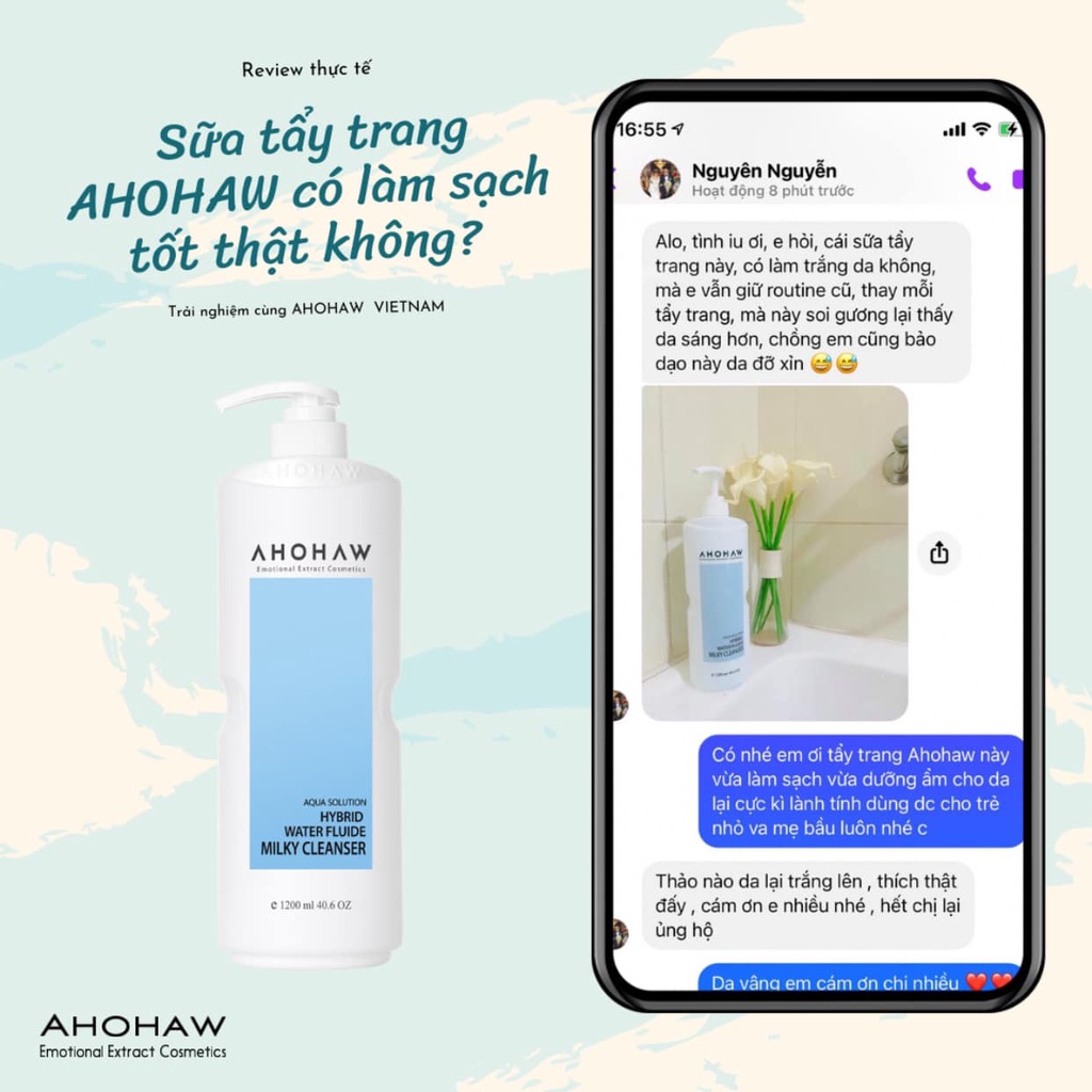 Sữa Tẩy Trang 3 Trong 1 Ahohaw Hybrid Water Cleanser 1200ML HÀN QUỐC