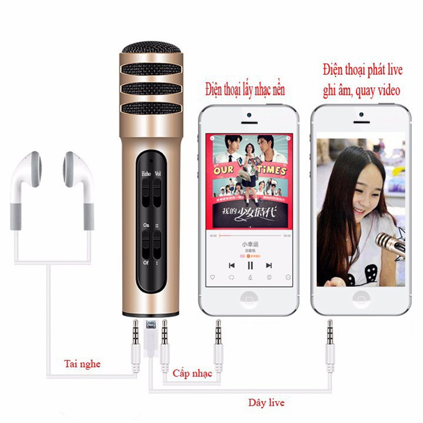⚡ Micro hát karaoke tích hợp live stream C7 cao cấp ⚡ cho hiệu ứng âm thanh cực đỉnh, có pin sạc ( tặng kèm 1 tai nghe)