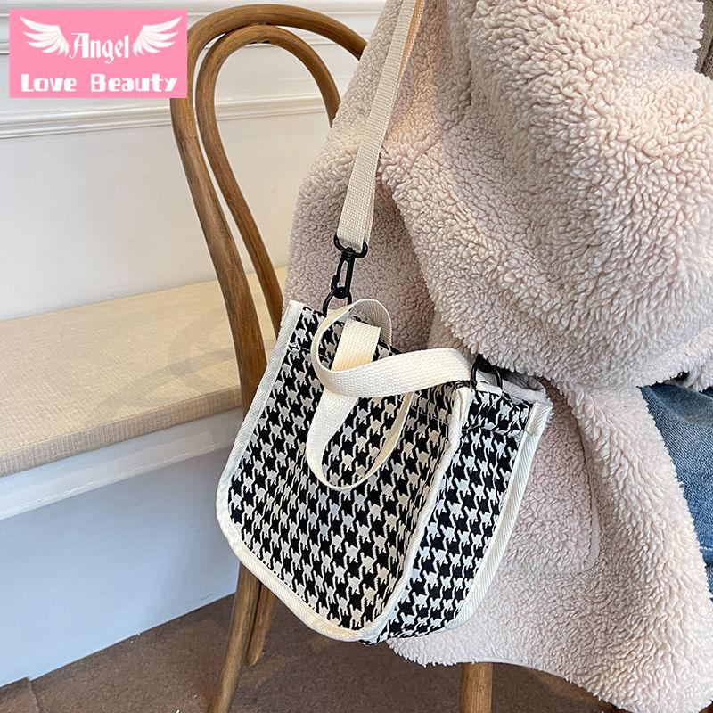 Angel~[hàng Có Sẵn] Túi Đeo Chéo Hình Vuông Nhỏ Họa Tiết Houndstooth Thời Trang Mùa Đông Retro Dễ Phối Đồ Dành Cho Nữ