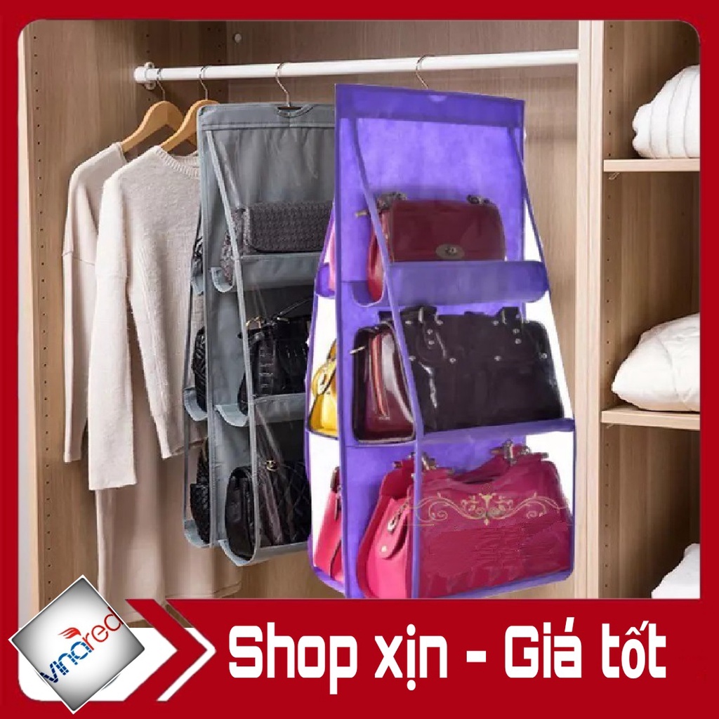 Túi Đựng Giỏ Xách 6 Ngăn 3 Tầng Chống Bụi Có Móc Treo Tiện Lợi - Túi Treo Giỏ Xách Vật Dụng Cá Nhân 6 Ô Ngăn Bụi
