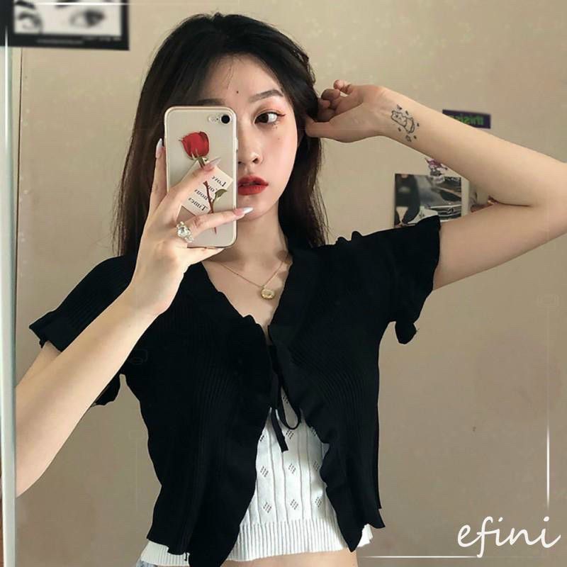 Áo Croptop Ngắn Tay Kiểu Gân Bèo Cột Nơ Trước UlzzangTuyết's House (Áo Khoác Croptop Ngắn Tay Ulzzang) | BigBuy360 - bigbuy360.vn